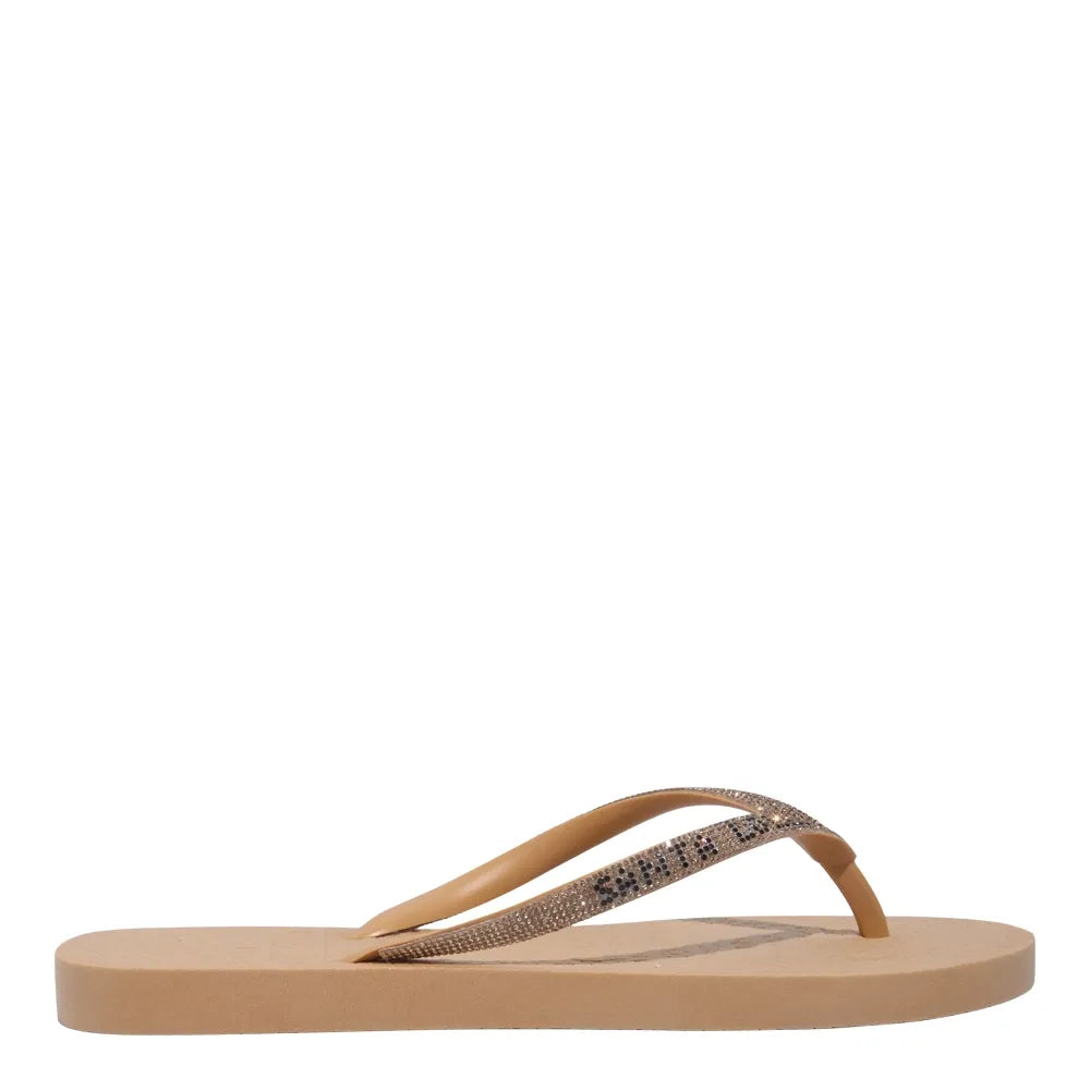Chinelo Santa Lolla Bege Tiras Brilho