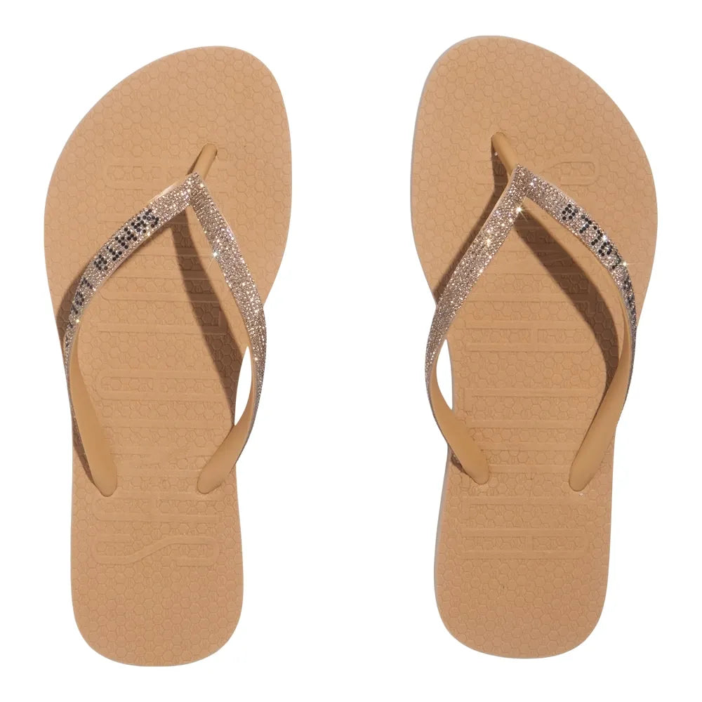 Chinelo Santa Lolla Bege Tiras Brilho