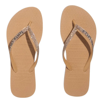 Chinelo Santa Lolla Bege Tiras Brilho