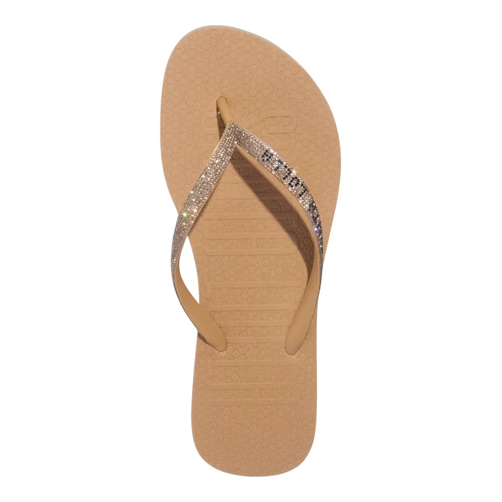 Chinelo Santa Lolla Bege Tiras Brilho