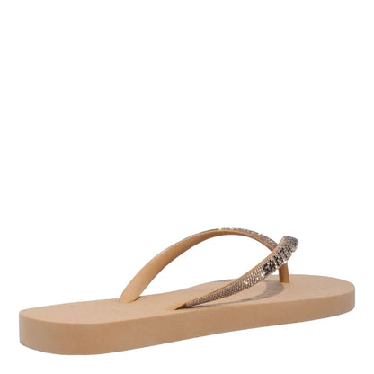Chinelo Santa Lolla Bege Tiras Brilho