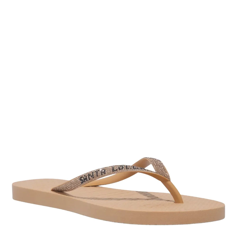 Chinelo Santa Lolla Bege Tiras Brilho