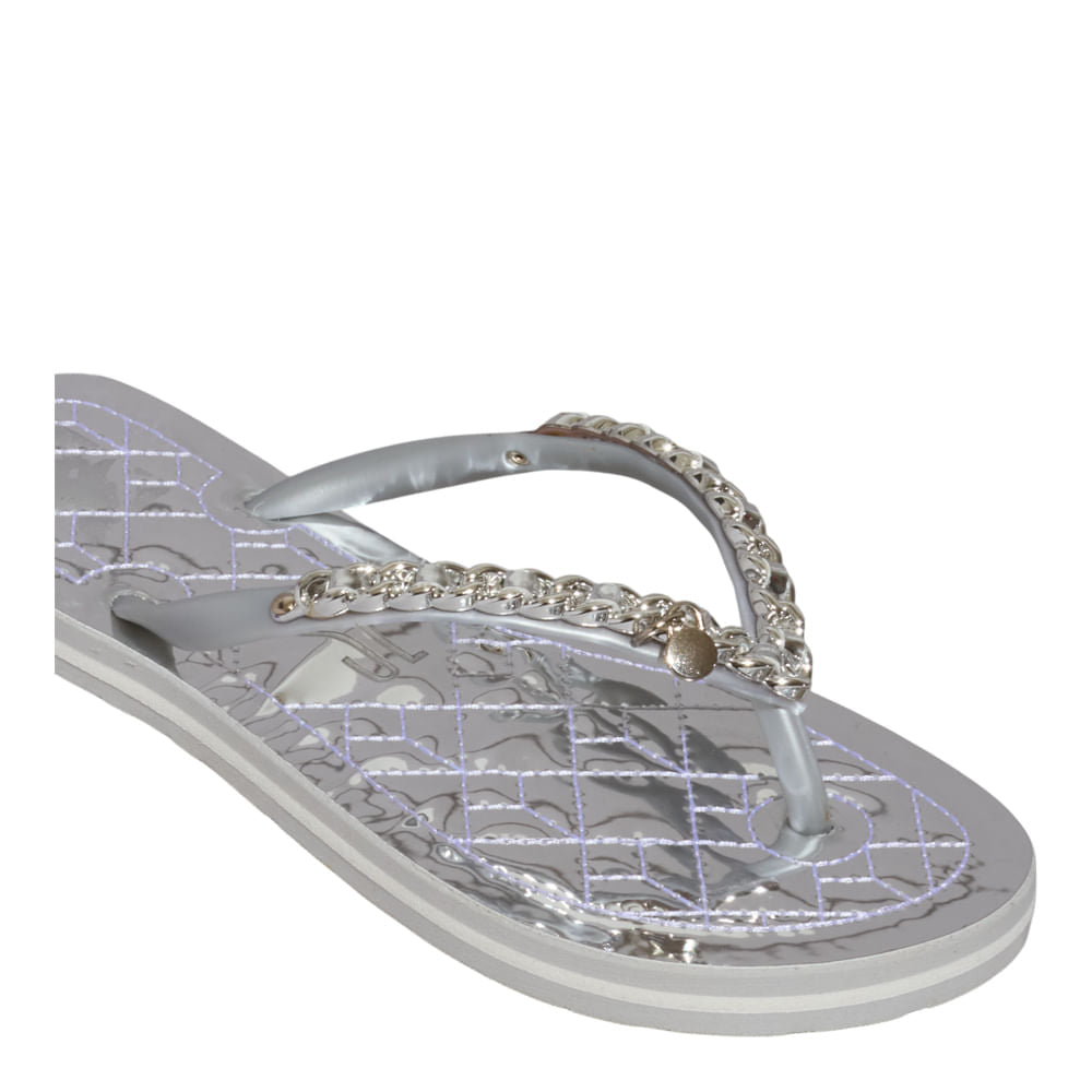 Chinelo Santa Lolla Prata Metalizado Correntes