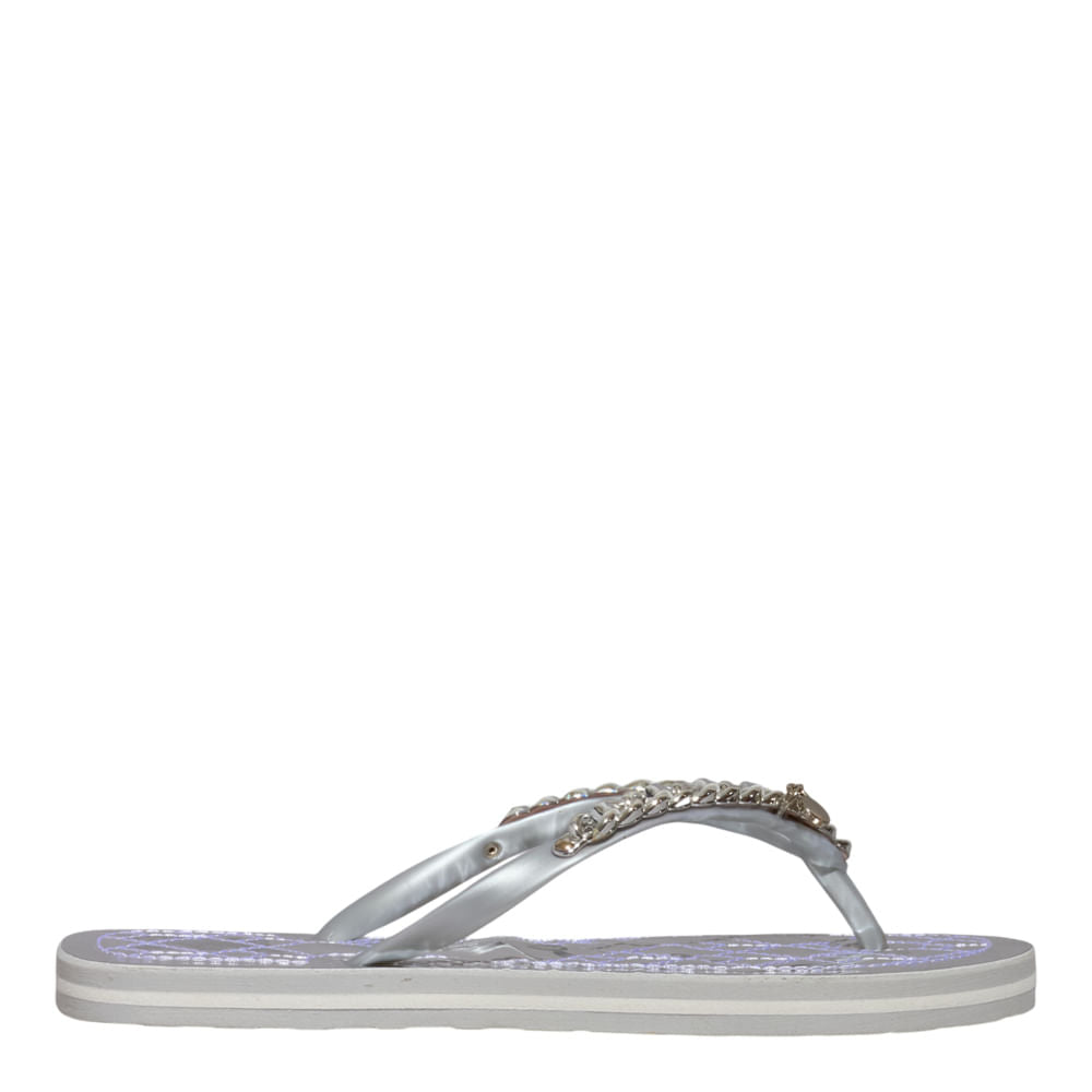 Chinelo Santa Lolla Prata Metalizado Correntes