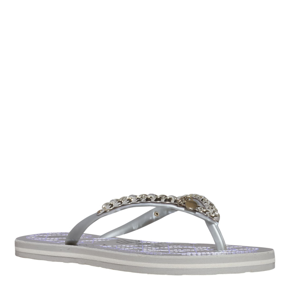 Chinelo Santa Lolla Prata Metalizado Correntes