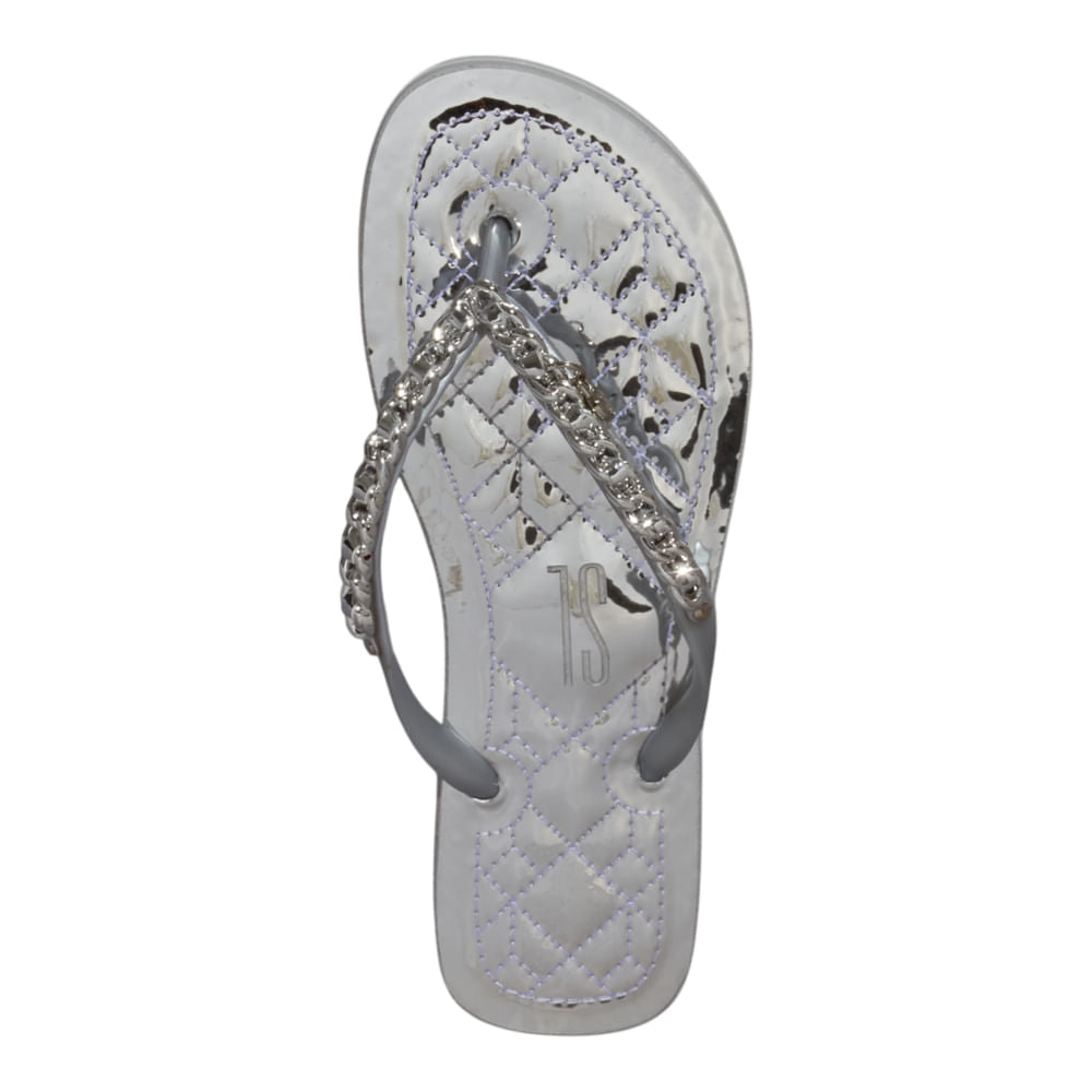 Chinelo Santa Lolla Prata Metalizado Correntes