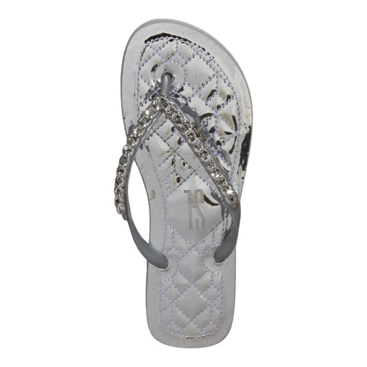 Chinelo Santa Lolla Prata Metalizado Correntes