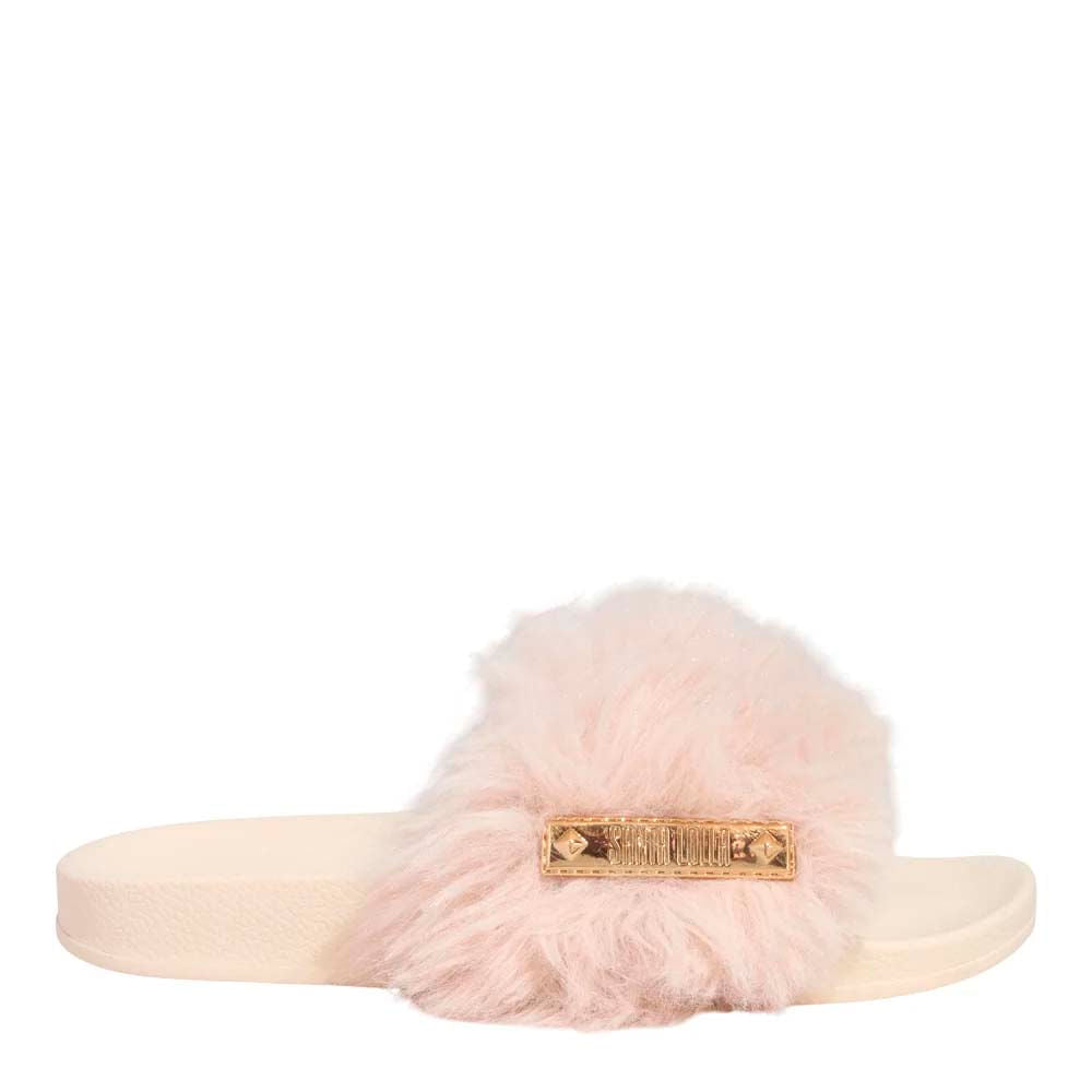 Chinelo Slide Santa Lolla Off White Tira Pelúcia
