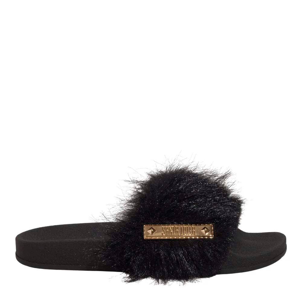 Chinelo Slide Santa Lolla Preto Tira Peluciada