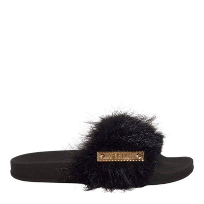 Chinelo Slide Santa Lolla Preto Tira Peluciada