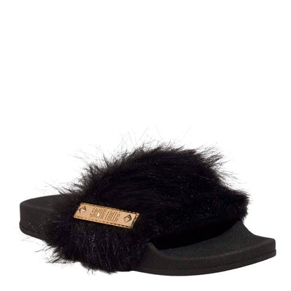 Chinelo Slide Santa Lolla Preto Tira Peluciada