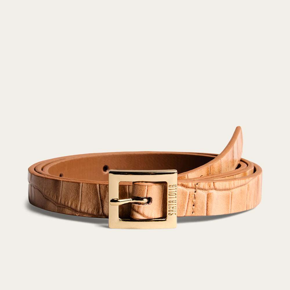 Cinto Santa Lolla Bege Croco Fivela Dourada
