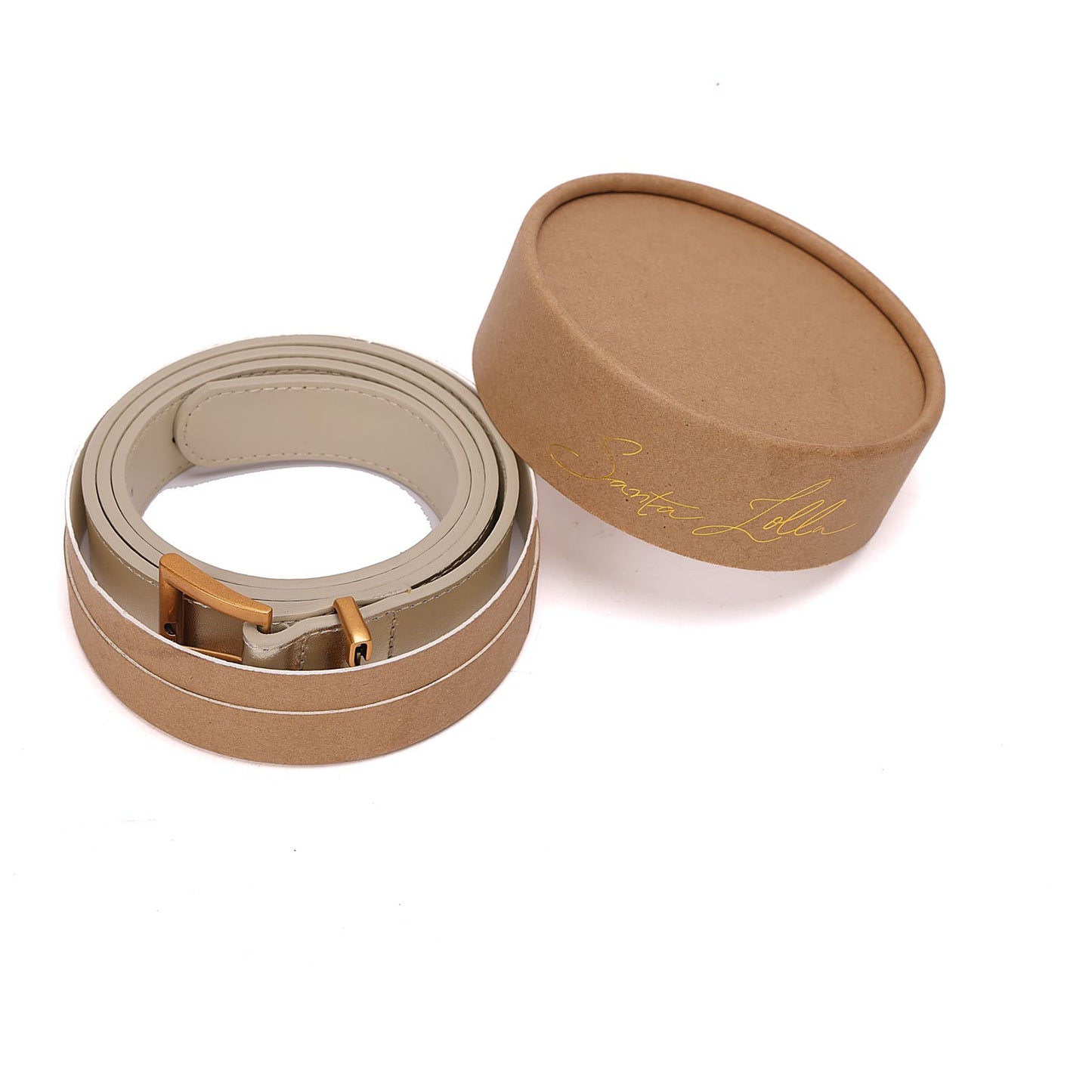 Cinto Santa Lolla Dourado Couro Fivela Retangular