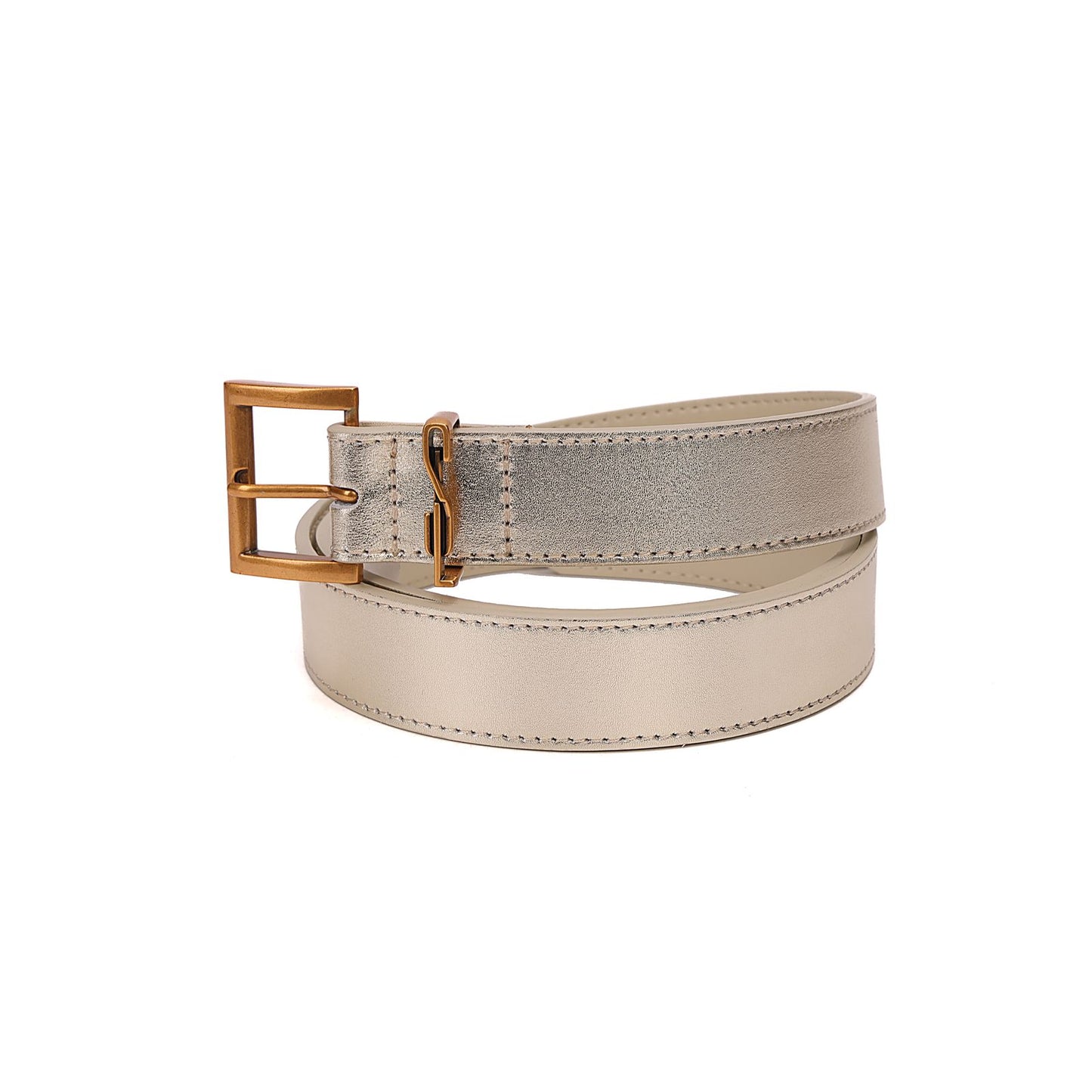 Cinto Santa Lolla Dourado Couro Fivela Retangular