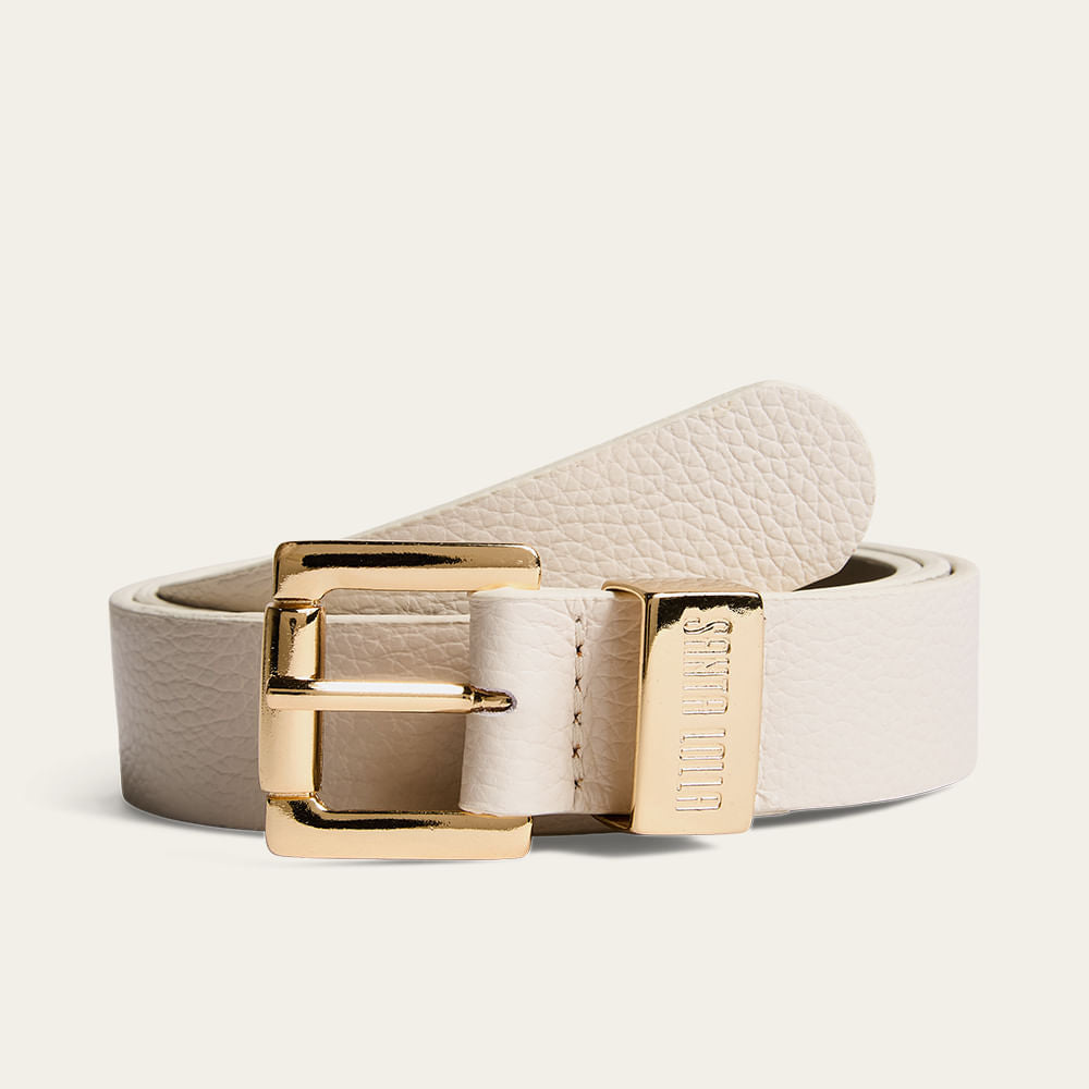 Cinto Santa Lolla Off White Couro Fivela Dourada
