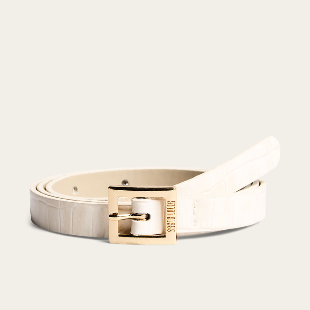 Cinto Santa Lolla Off White Croco Fivela Dourada