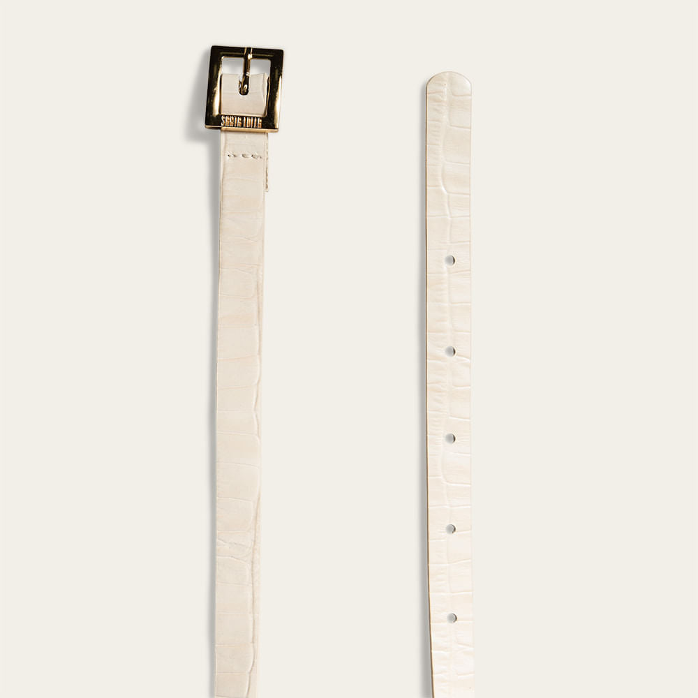 Cinto Santa Lolla Off White Croco Fivela Dourada