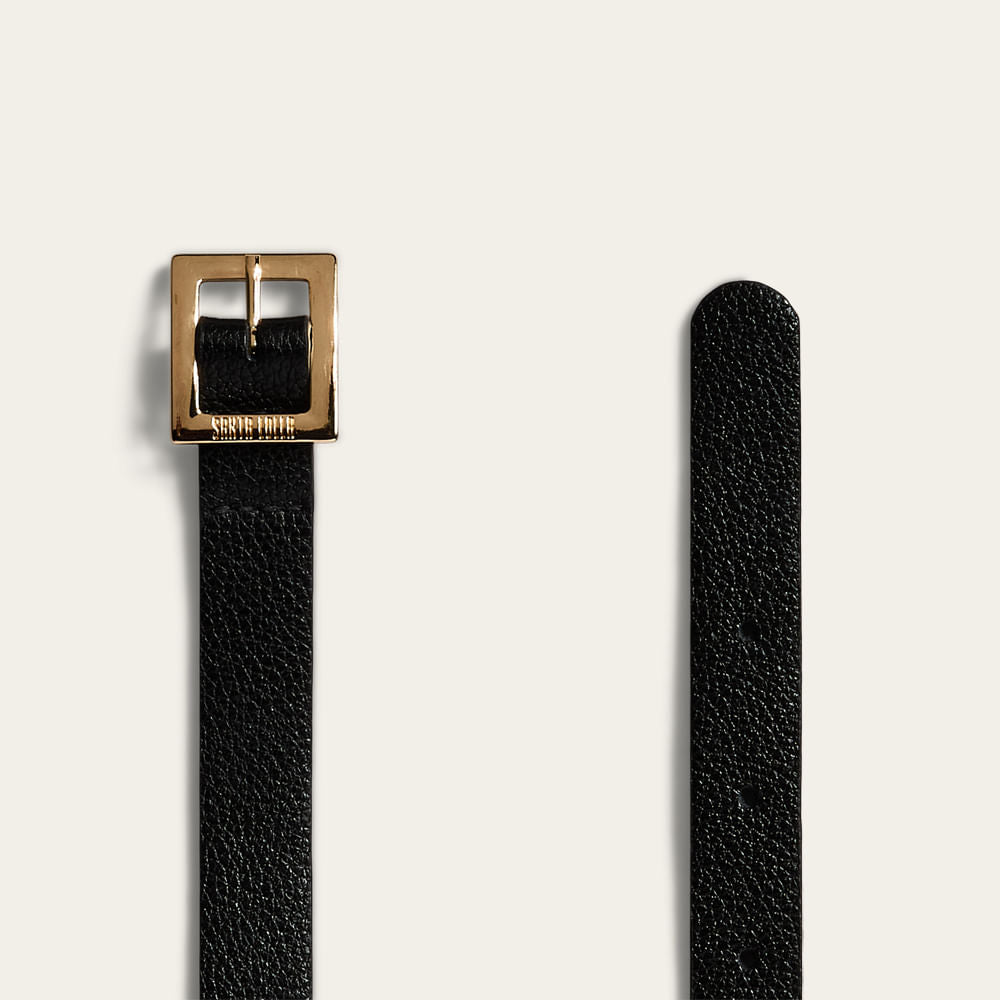 Cinto Santa Lolla Preto Couro Floater Fivela Dourada