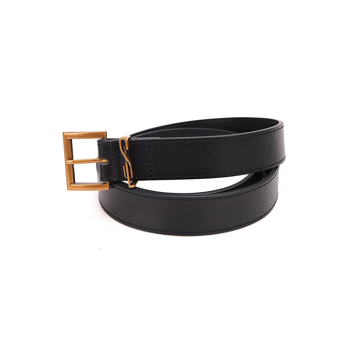 Cinto Santa Lolla Preto Couro Liso Fivela Dourada