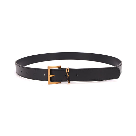 Cinto Santa Lolla Preto Couro Liso Fivela Dourada