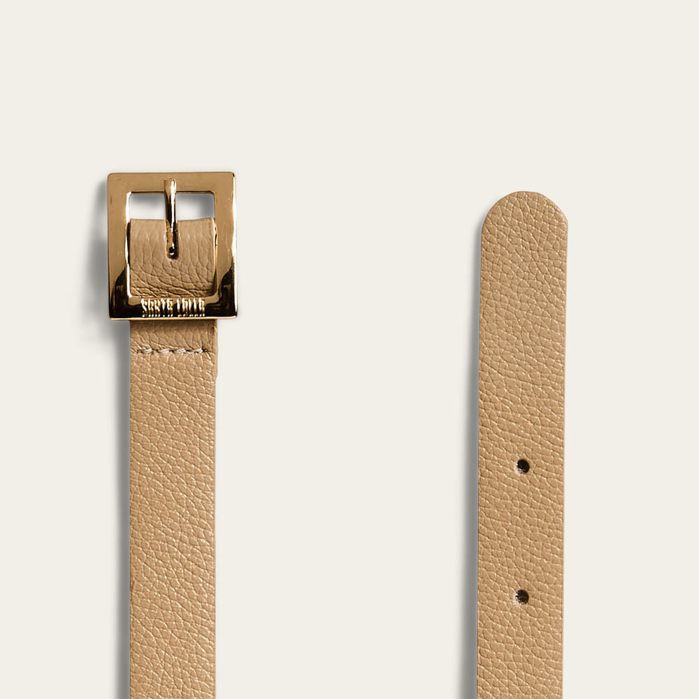 Cinto Santa Lolla Taupe Couro Floater Fivela Dourada