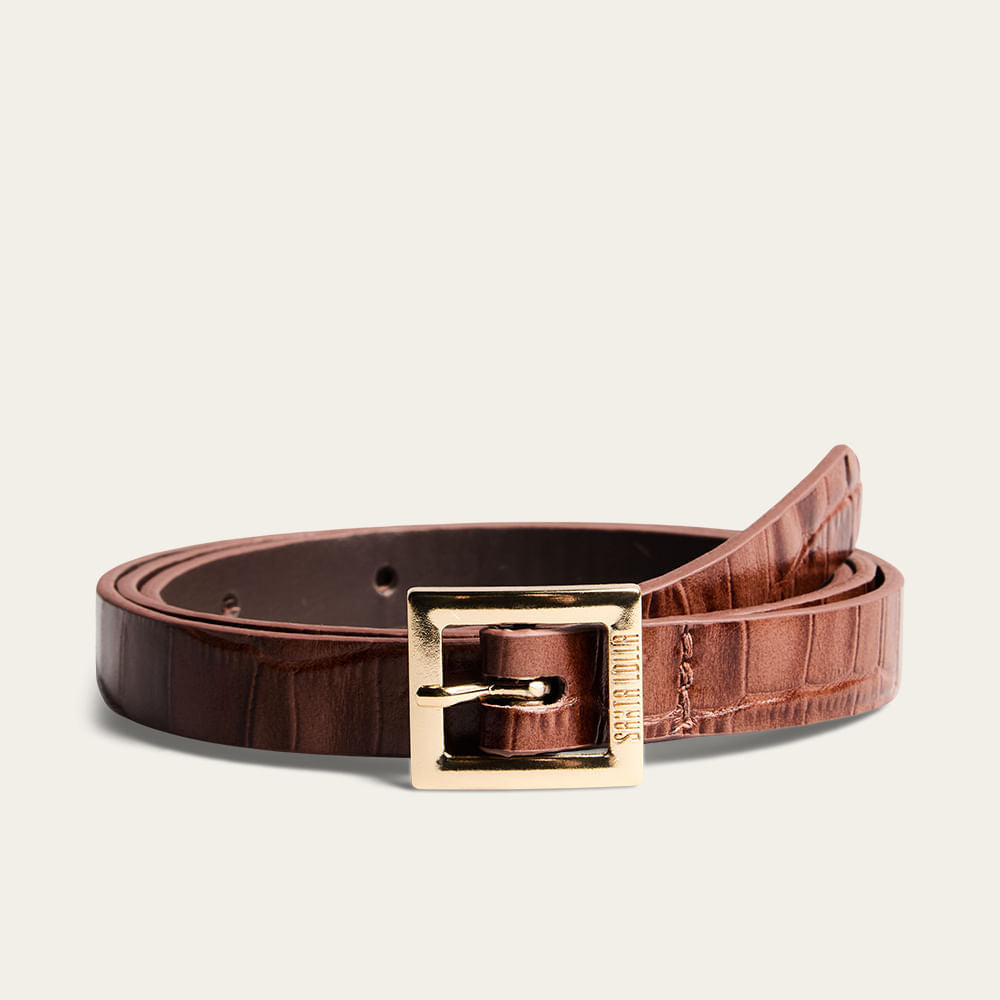 Cinto Santa Lolla Terracota Couro Croco Fivela Dourada