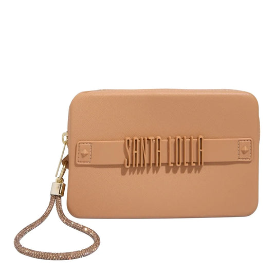 Clutch Santa Lolla Bege Borracha Alça Brilho