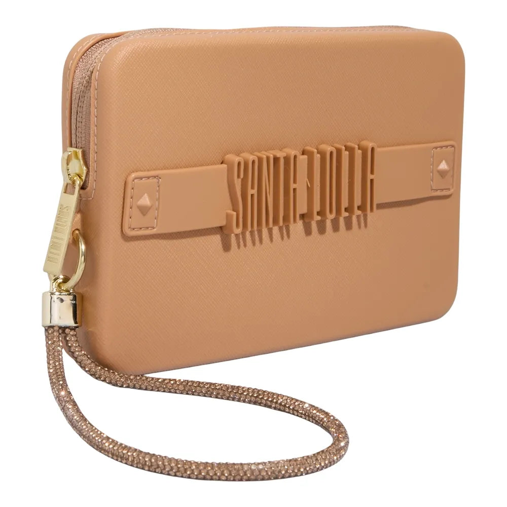 Clutch Santa Lolla Bege Borracha Alça Brilho