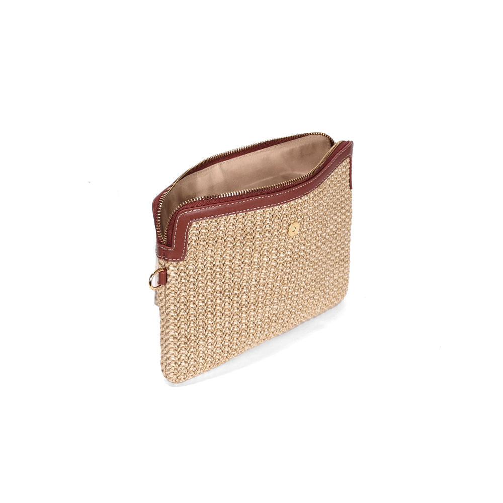 Clutch Santa Lolla Bege E Marrom Tramada Alça De Mão