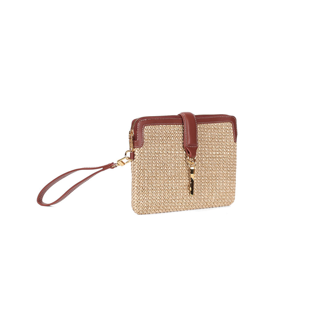 Clutch Santa Lolla Bege E Marrom Tramada Alça De Mão