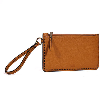 Clutch Santa Lolla Caramelo Pespontos Alça De Mão