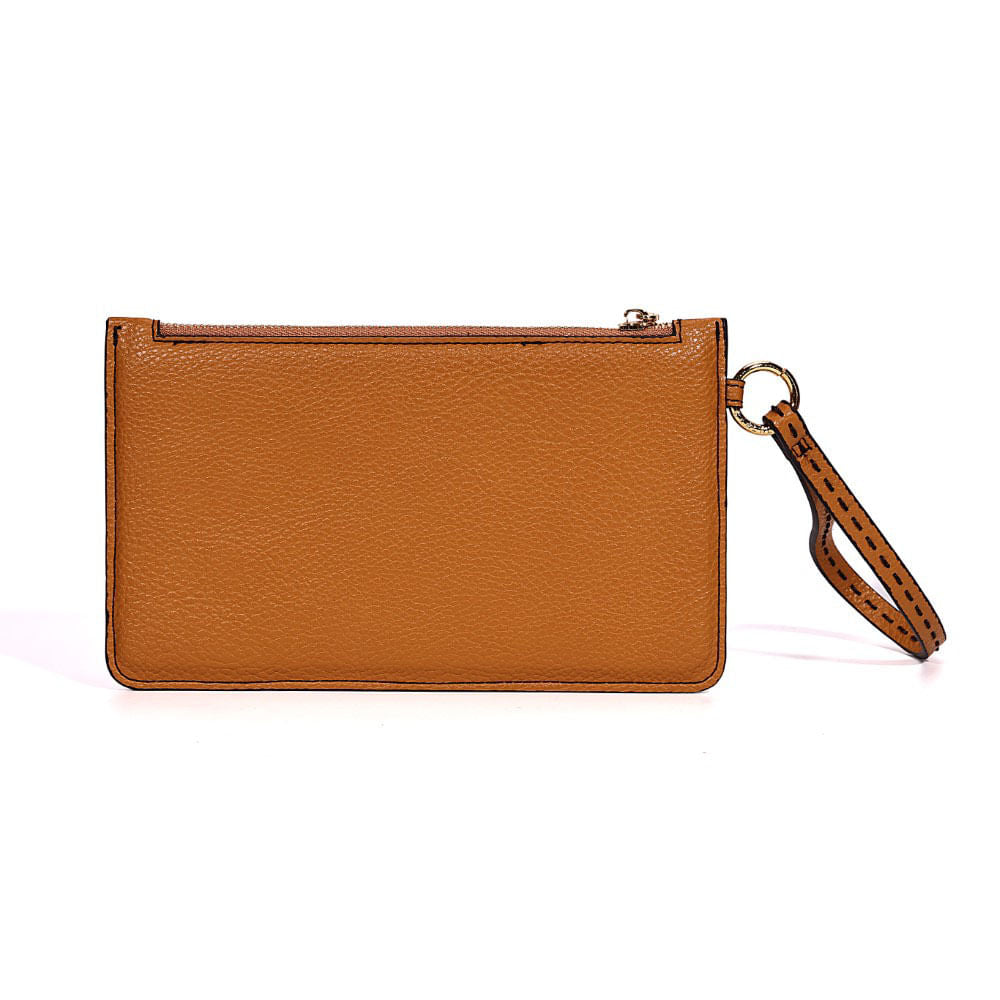 Clutch Santa Lolla Caramelo Pespontos Alça De Mão