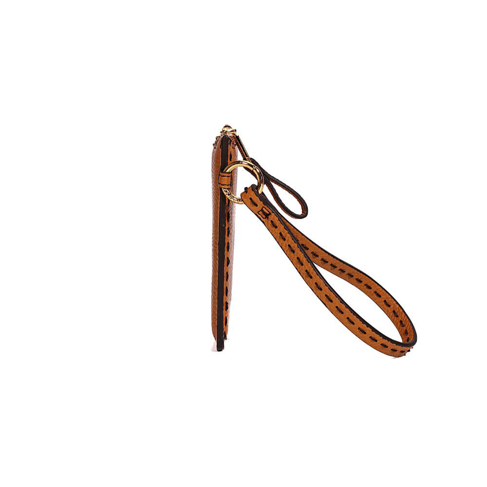 Clutch Santa Lolla Caramelo Pespontos Alça De Mão