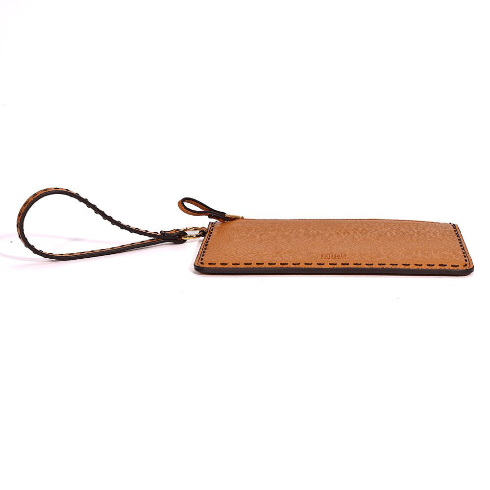 Clutch Santa Lolla Caramelo Pespontos Alça De Mão