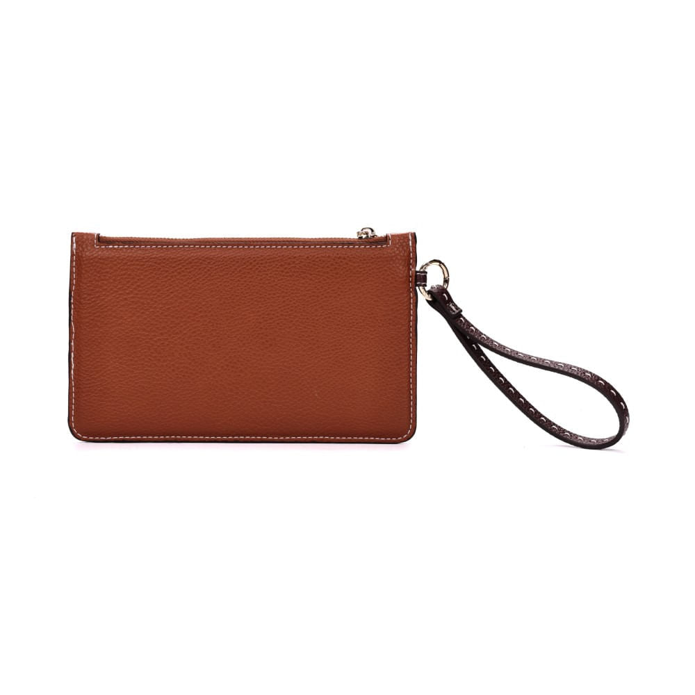 Clutch Santa Lolla Marrom Pesponto Alça De Mão
