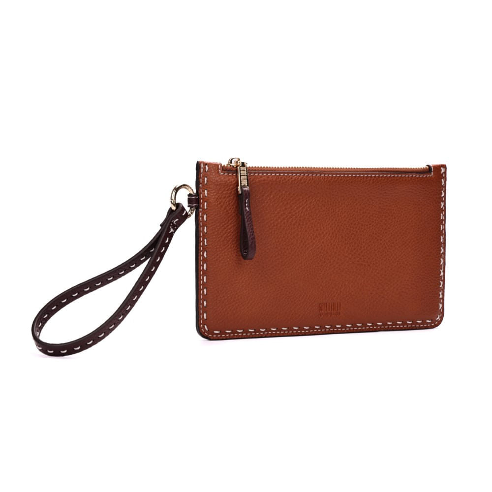 Clutch Santa Lolla Marrom Pesponto Alça de Mão - 0450.50C5.0378.014F