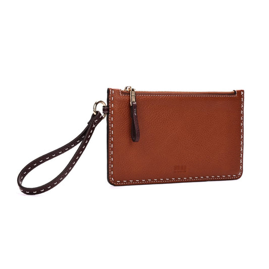 Clutch Santa Lolla Marrom Pesponto Alça De Mão