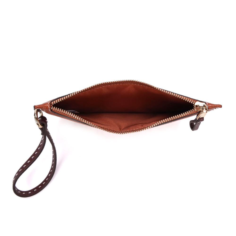 Clutch Santa Lolla Marrom Pesponto Alça De Mão