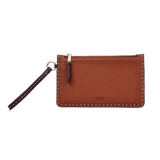 Clutch Santa Lolla Marrom Pesponto Alça De Mão