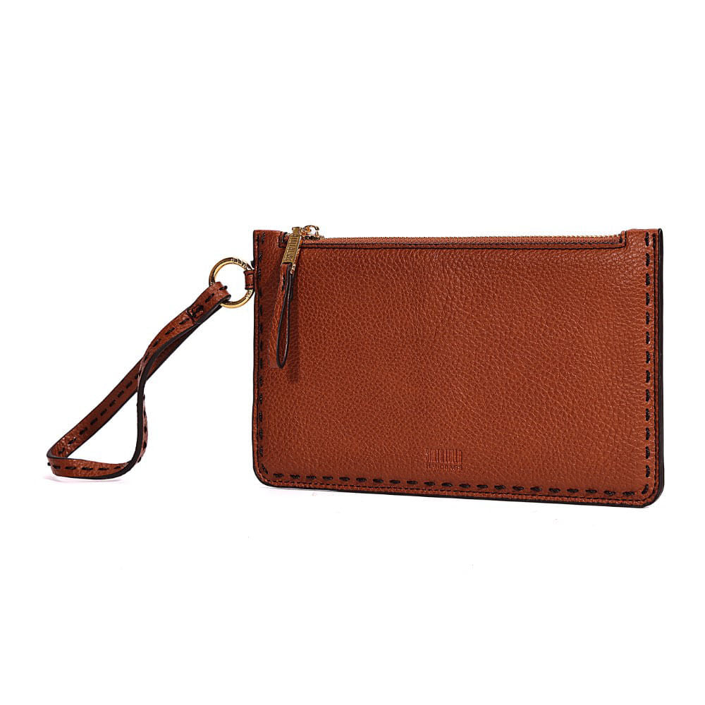 Clutch Santa Lolla Marrom Pespontos Alça De Mão
