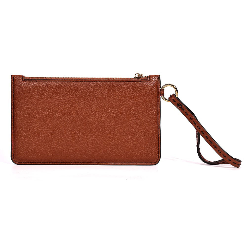 Clutch Santa Lolla Marrom Pespontos Alça De Mão