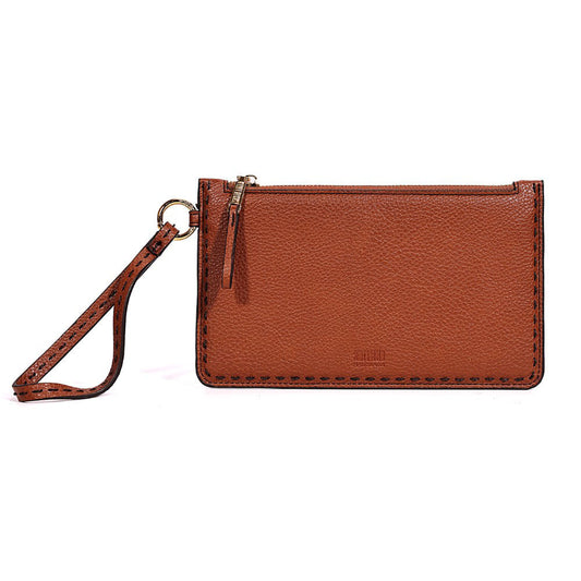 Clutch Santa Lolla Marrom Pespontos Alça De Mão