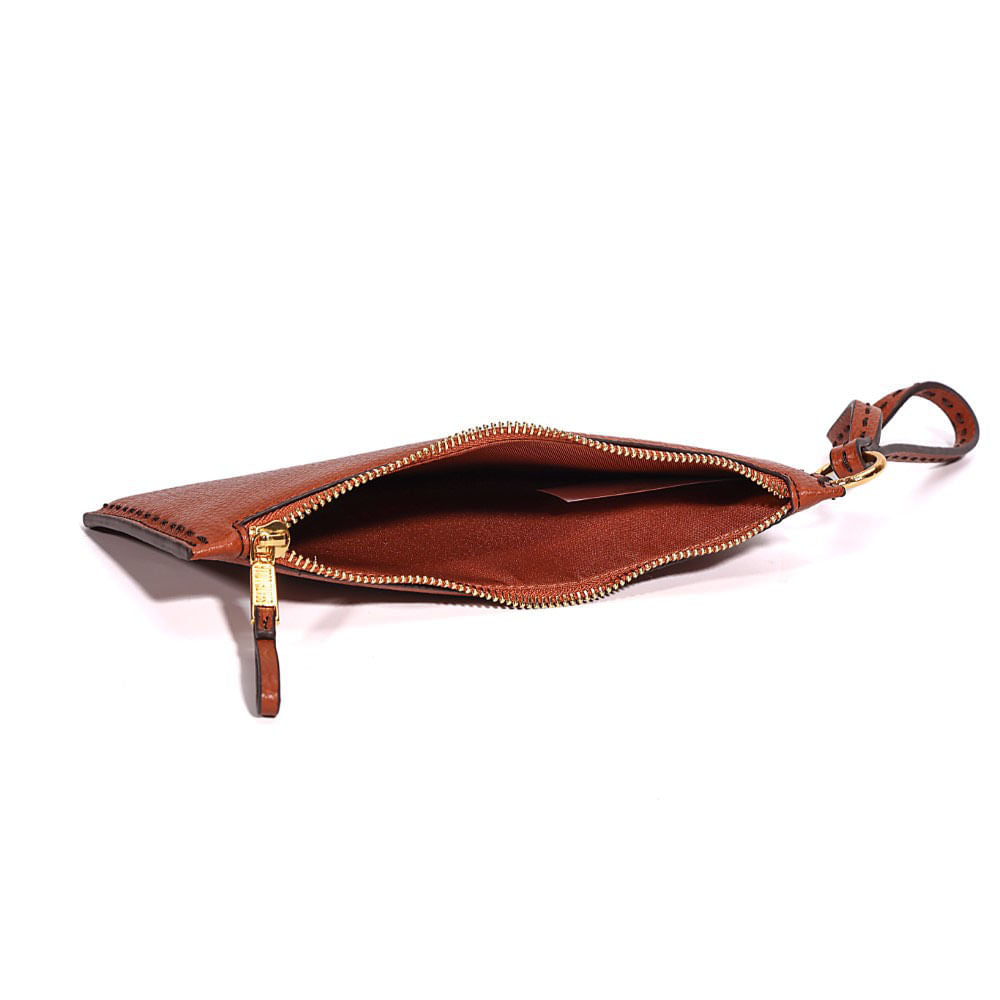 Clutch Santa Lolla Marrom Pespontos Alça De Mão