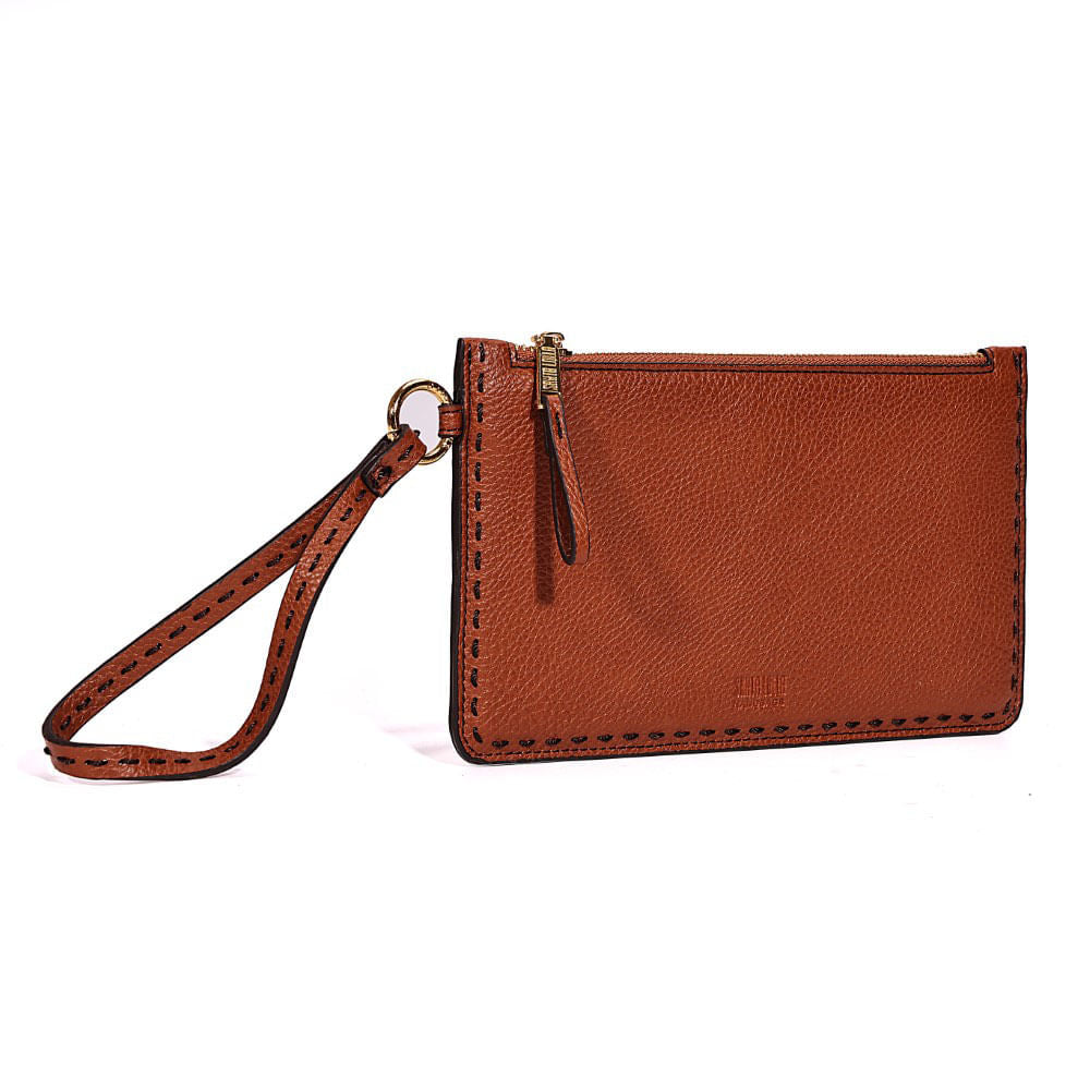 Clutch Santa Lolla Marrom Pespontos Alça De Mão