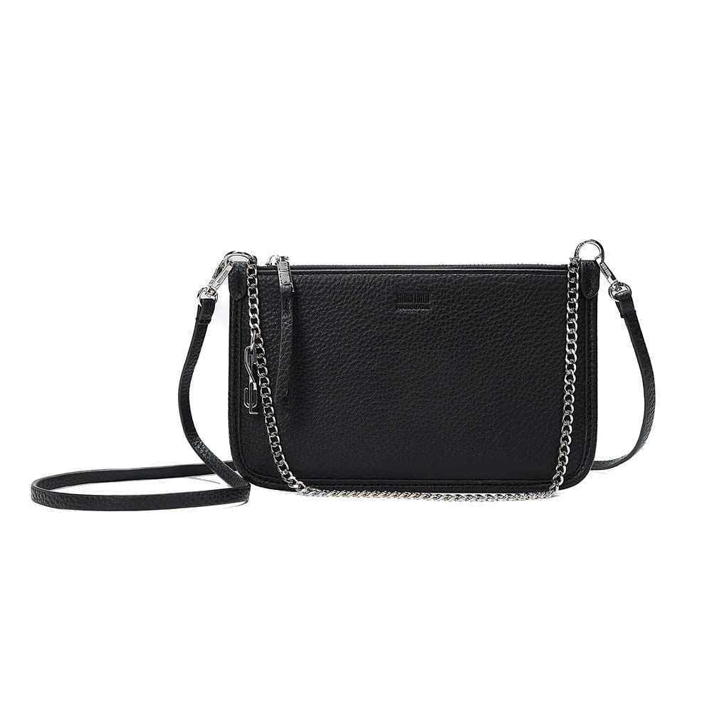 Clutch Santa Lolla Preta Corrente Prata Alça Tiracolo