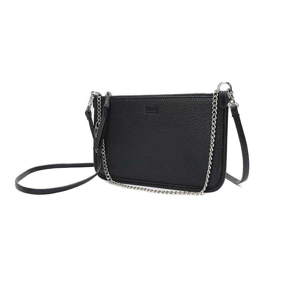 Clutch Santa Lolla Preta Corrente Prata Alça Tiracolo