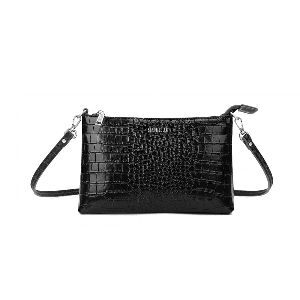 Clutch Santa Lolla Preta Croco Alça Tiracolo