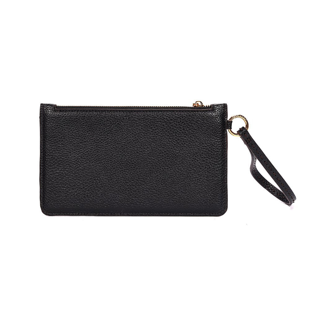 Clutch Santa Lolla Preta Pespontos Alça De Mão