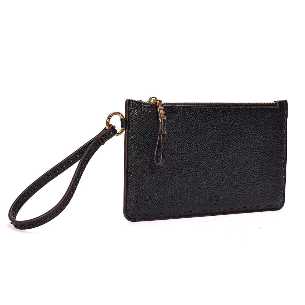 Clutch Santa Lolla Preta Pespontos Alça De Mão