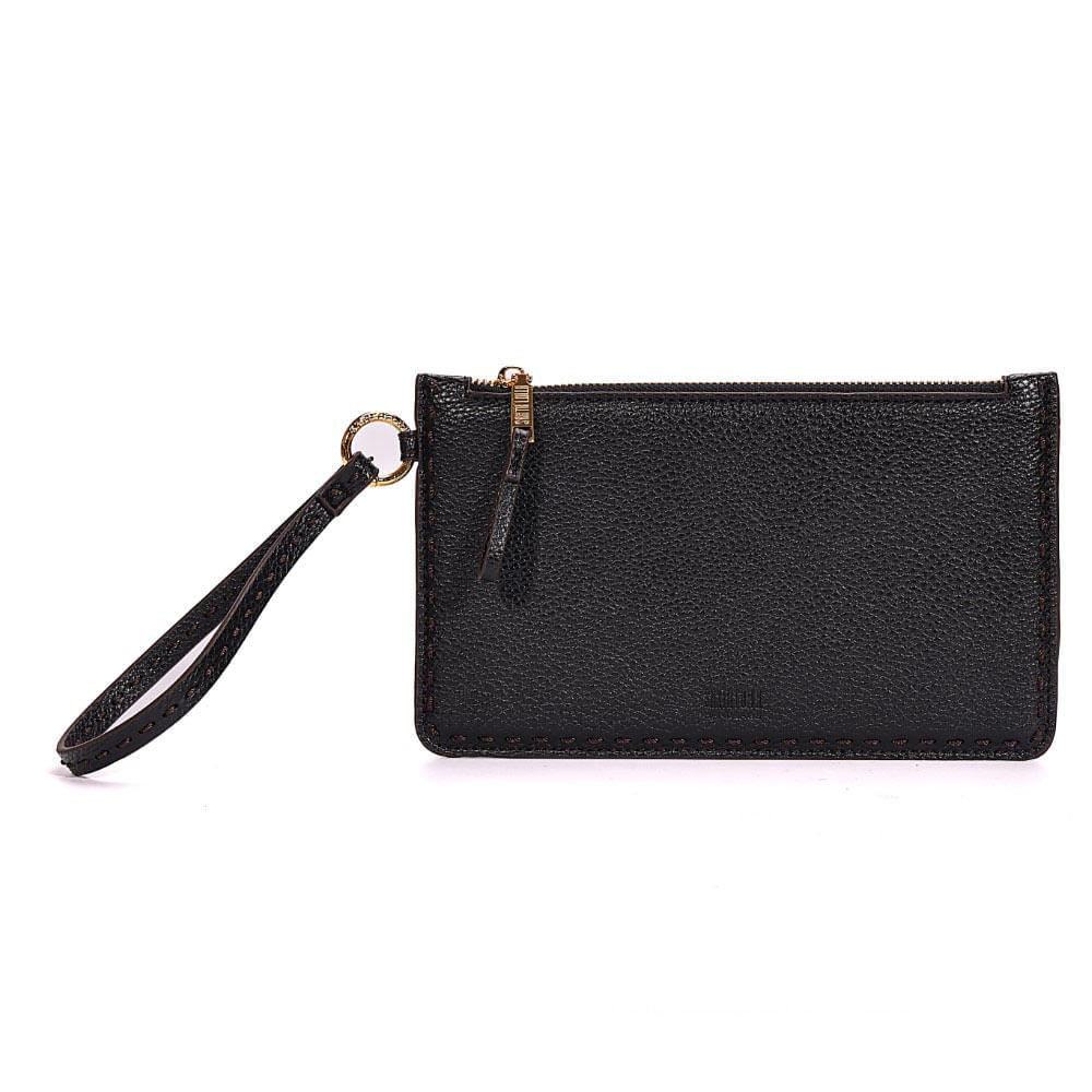 Clutch Santa Lolla Preta Pespontos Alça De Mão